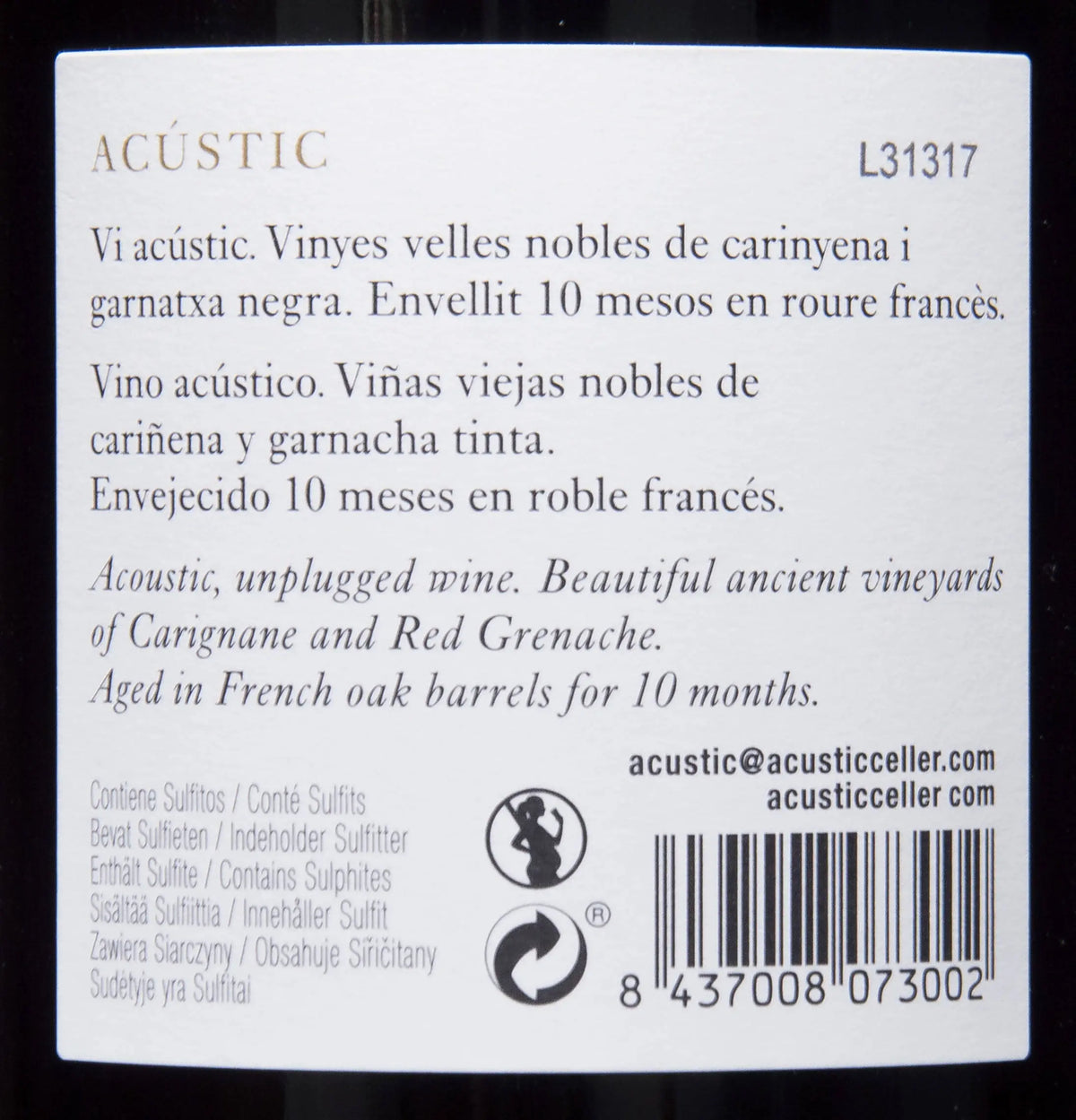 Zadní etiketa – Acústic Montsant