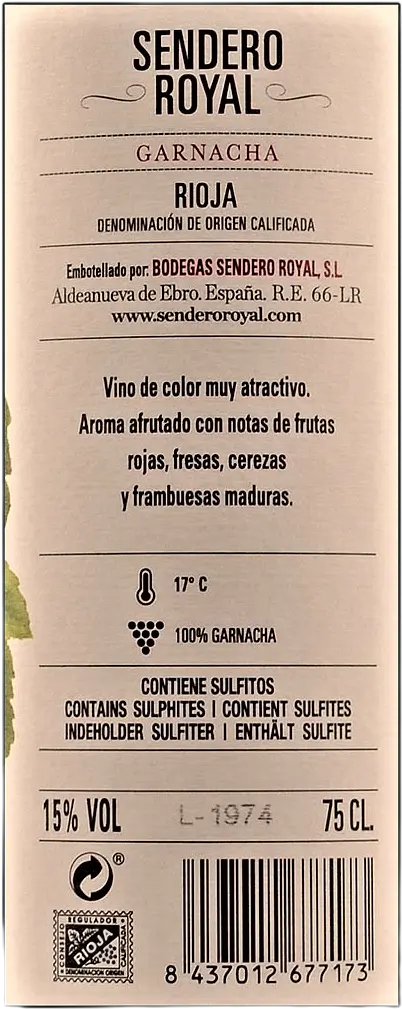 Zadní etiketa – Rioja Garnacha Tinto Joven