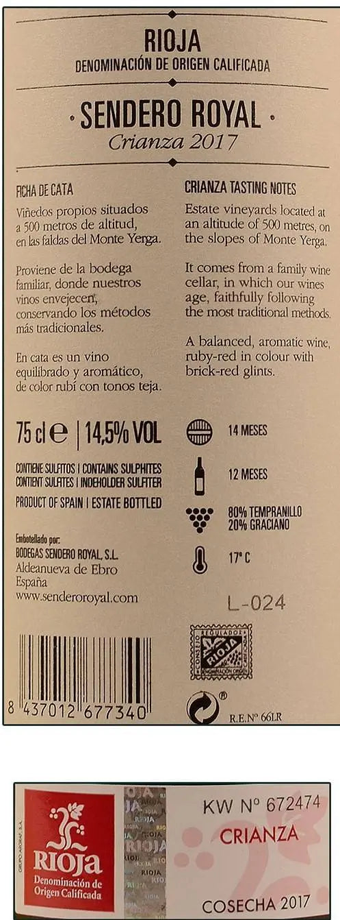 Zadní etiketa – Rioja Crianza