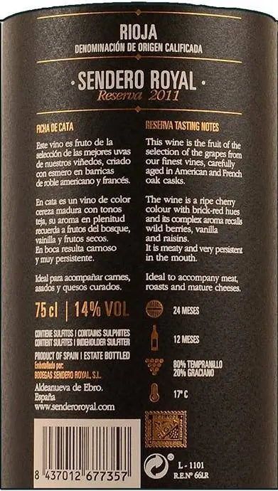 Zadní etiketa – Rioja Reserva