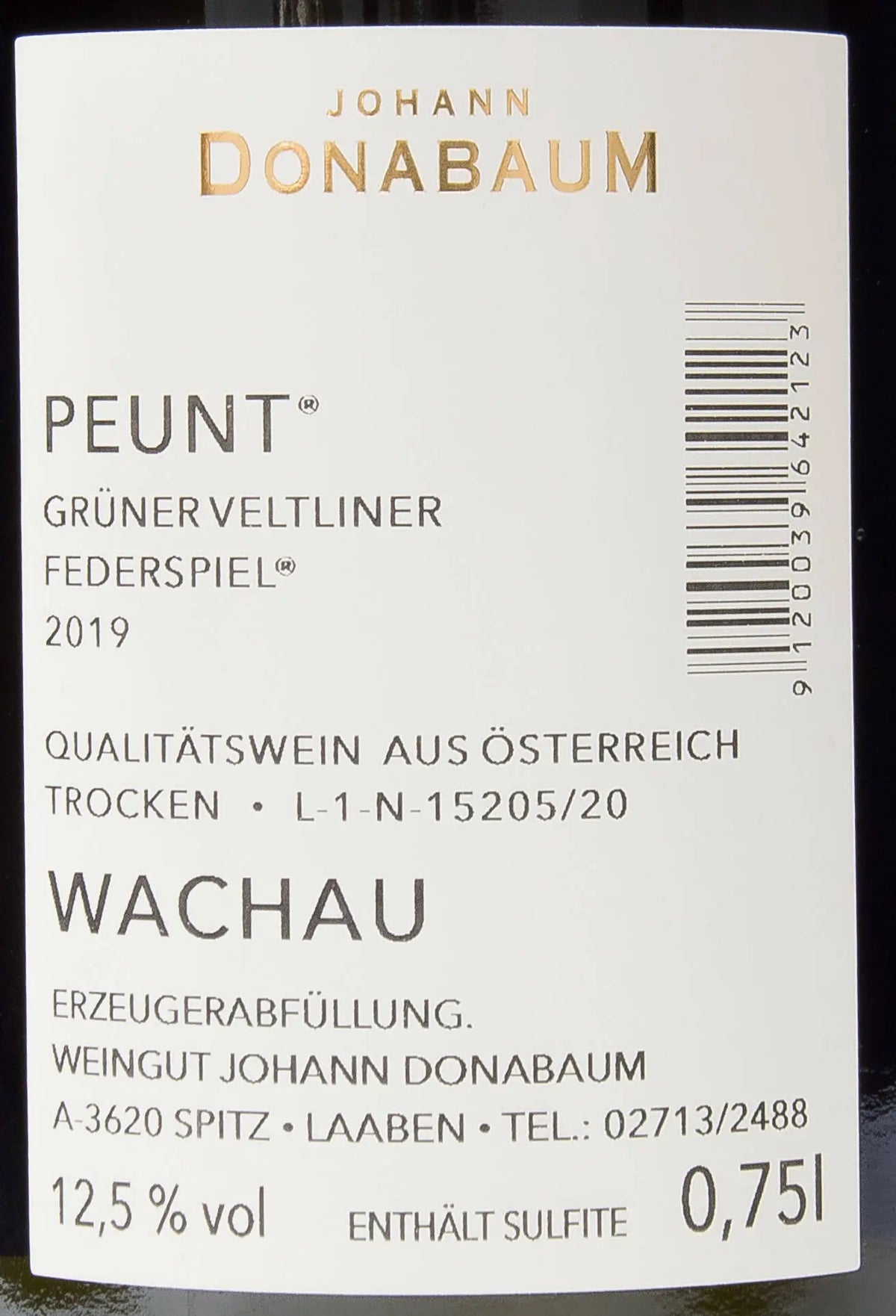 Zadní etiketa – Grüner Veltliner Federspiel PEUNT