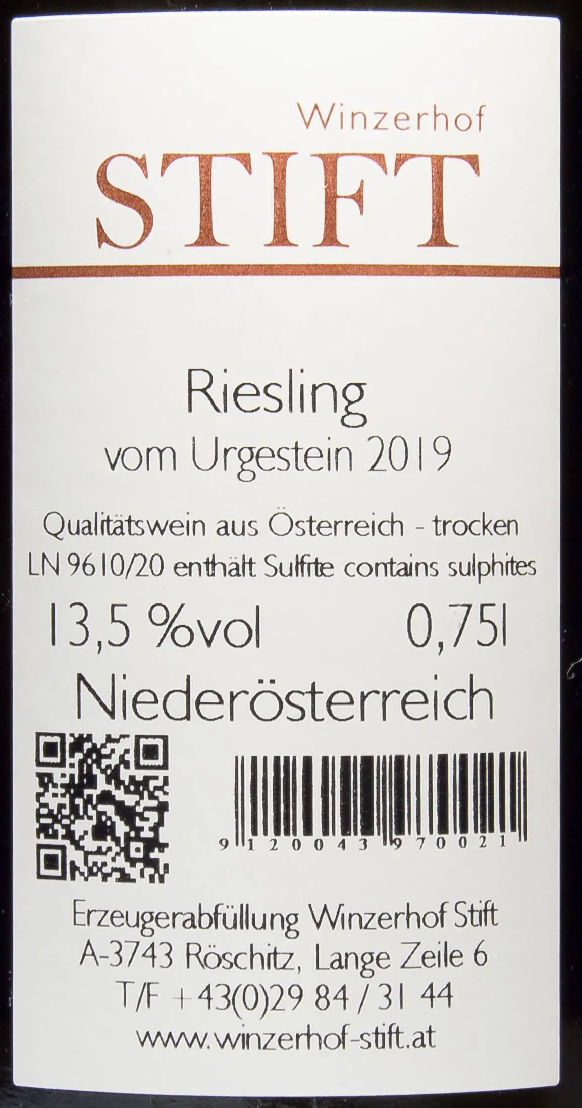 Zadní etiketa – Riesling Vom Urgestein