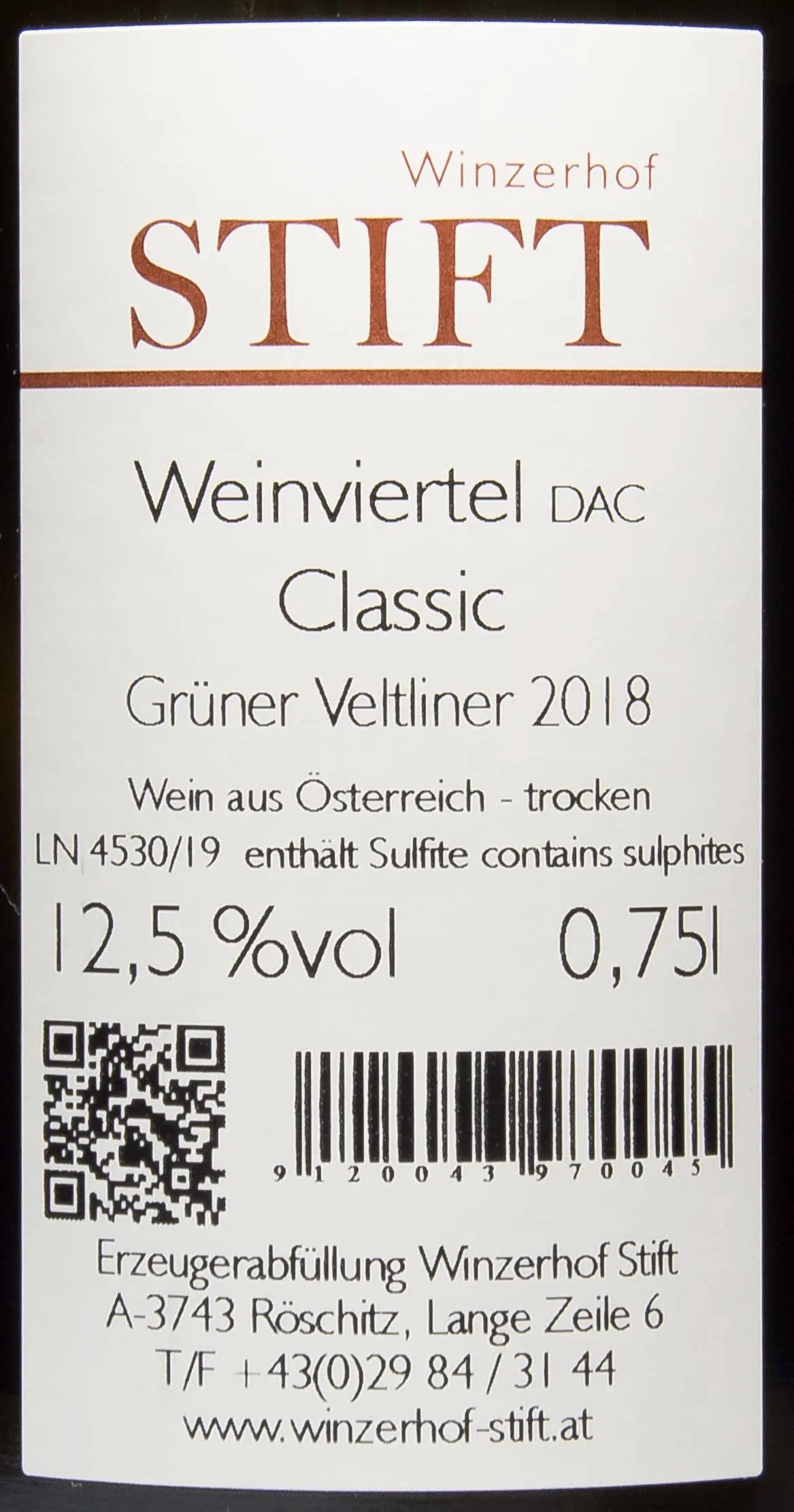Zadní etiketa – Grüner Veltliner Classic