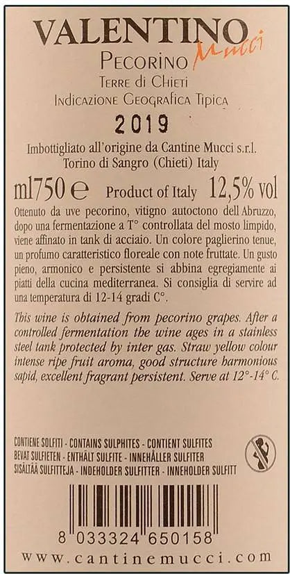 Zadní etiketa – Pecorino d'Abruzzo