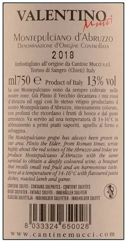 Zadní etiketa – Montepulciano d'Abruzzo