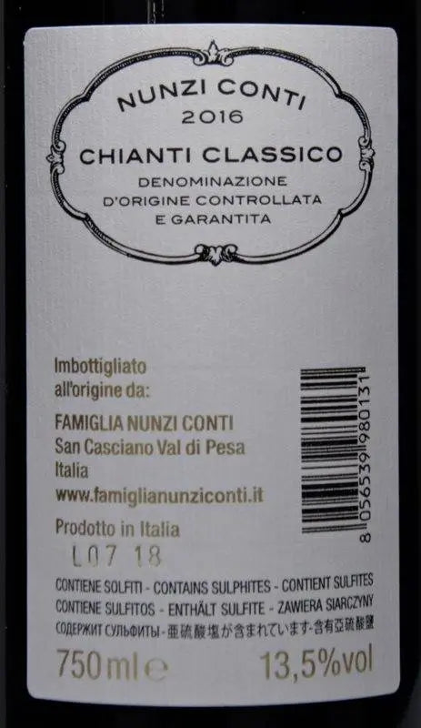 Zadní etiketa – Chianti classico DOCG