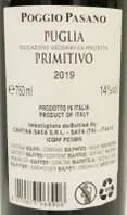 Zadní etiketa – Primitivo Poggio Pasano, Cantine Sava