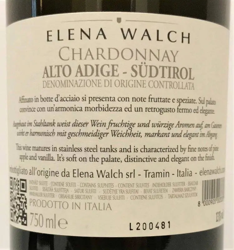 Zadní etiketa – Chardonnay