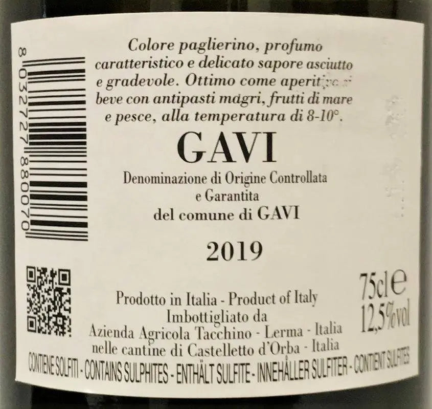 Zadní etiketa – Gavi del Comune di Gavi