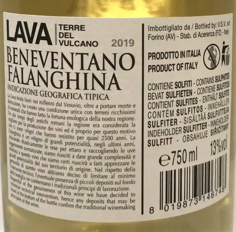 Zadní etiketa – Falanghina Beneventano, Lava