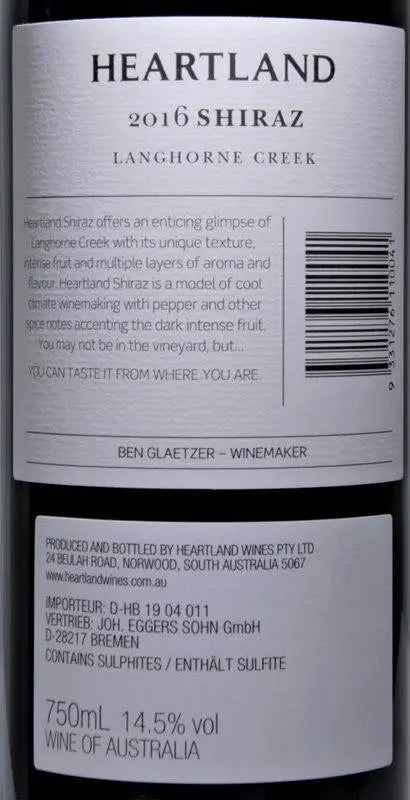 Zadní etiketa – Shiraz