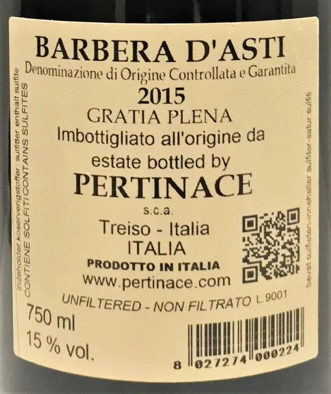 Zadní etiketa – Barbera d´Asti