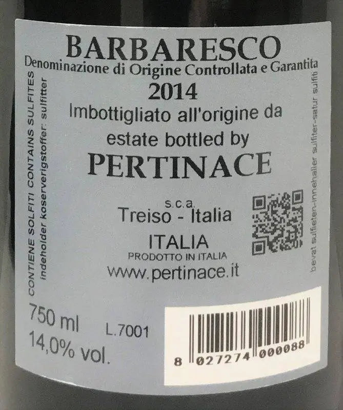 Zadní etiketa – Barbaresco