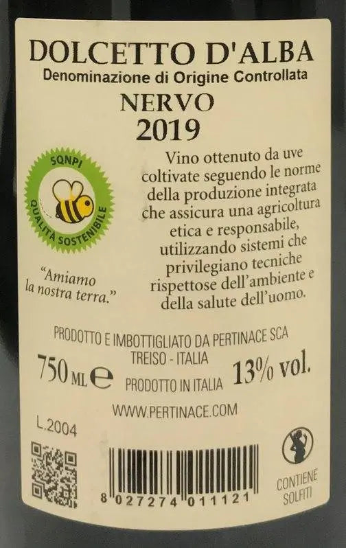 Zadní etiketa – Dolcetto d´Alba NERVO