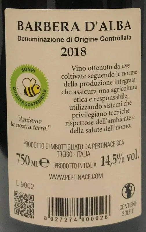 Zadní etiketa – Barbera d´Alba