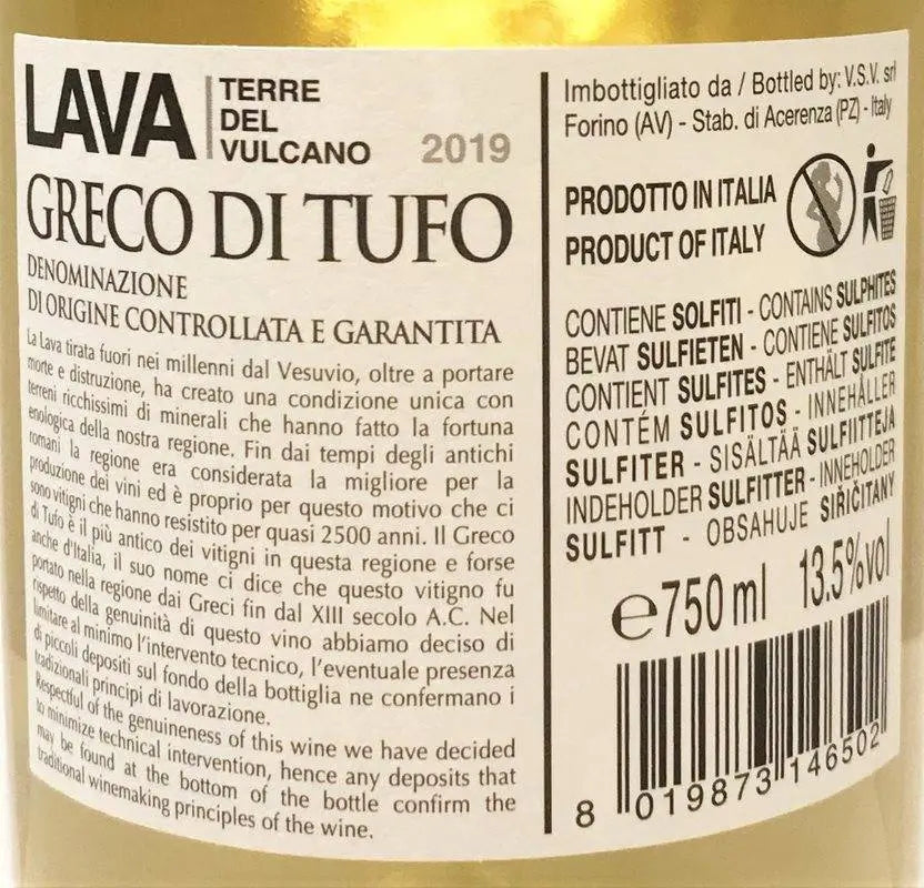 Zadní etiketa – Greco di Tufo, Lava