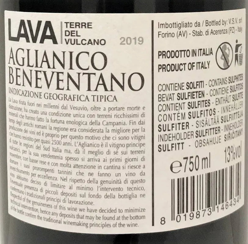 Zadní etiketa – Aglianico Beneventano, Lava