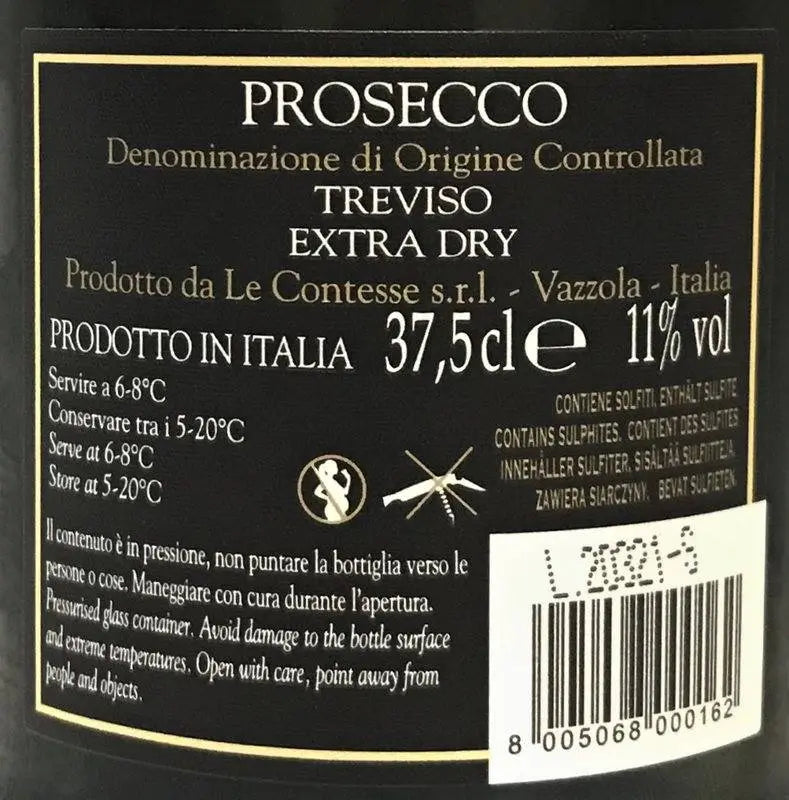 Zadní etiketa – Prosecco Spumante 0,375l