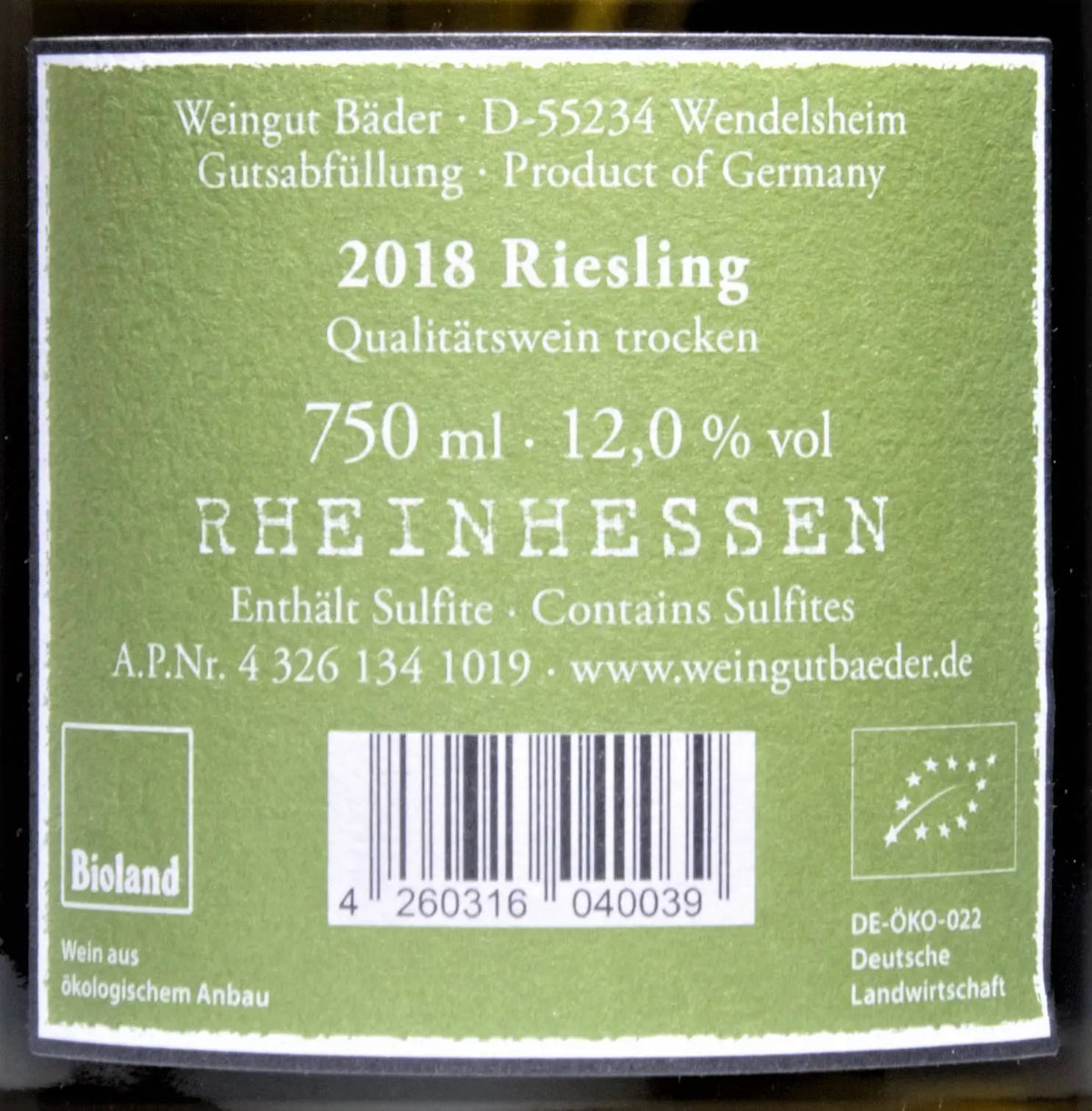 Zadní etiketa – Riesling