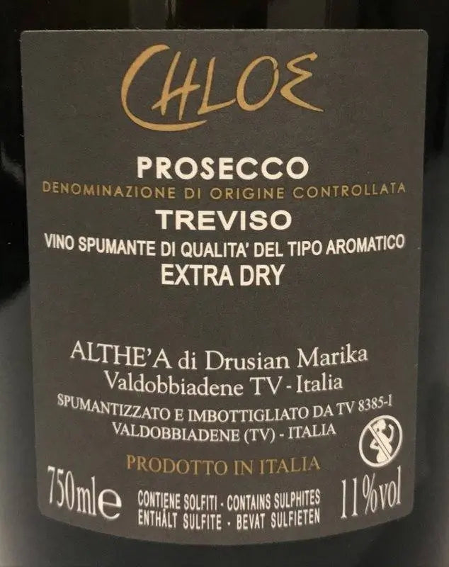 Zadní etiketa – Prosecco Spumante CHLOE