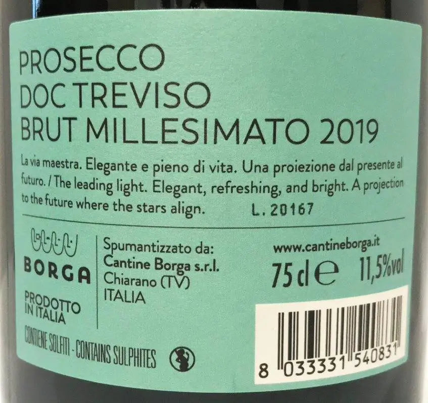 Zadní etiketa – Prosecco Spumante Millesimé
