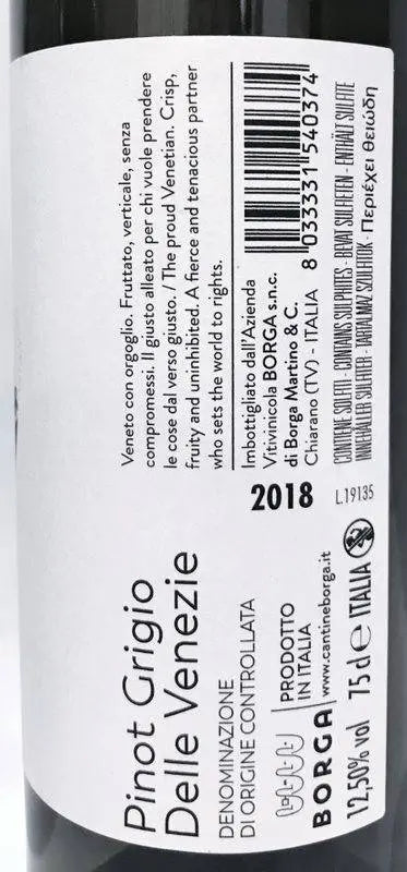 Zadní etiketa – Pinot grigio