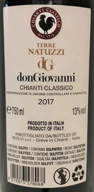Zadní etiketa – Chianti classico "donGiovanni", Terre Natuzzi