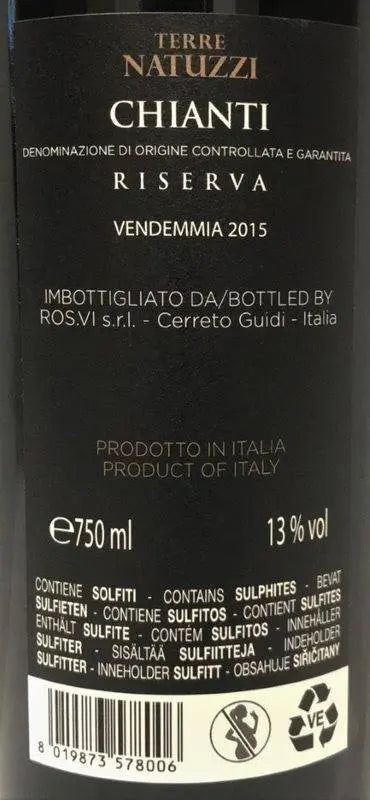 Zadní etiketa – Chianti Riserva, Terre Natuzzi