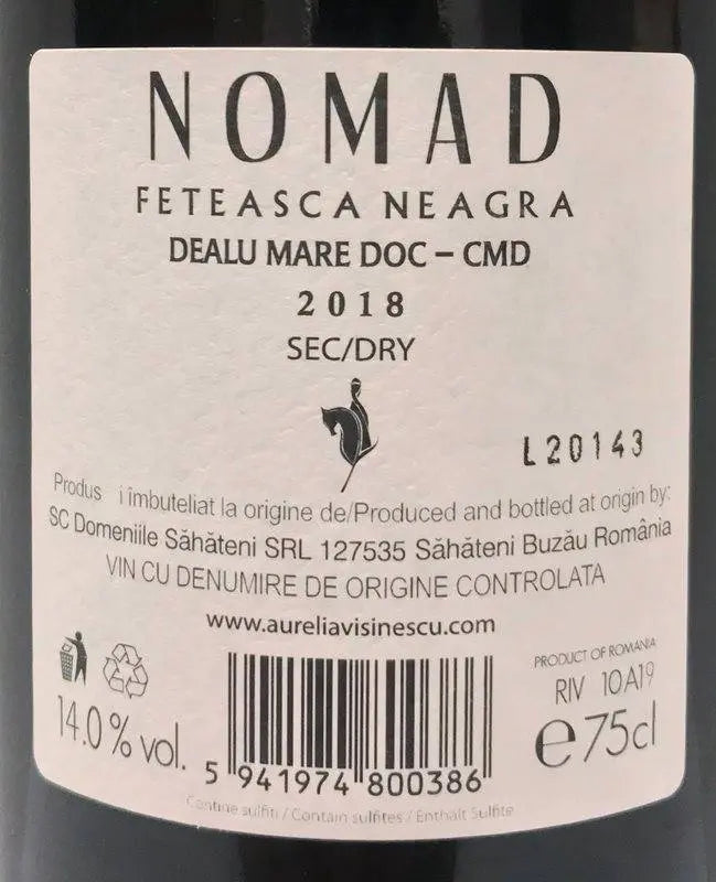 Zadní etiketa – Nomad Feteasca