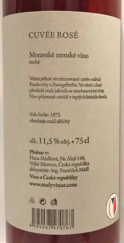 Zadní etiketa – Cuvée rosé Classic