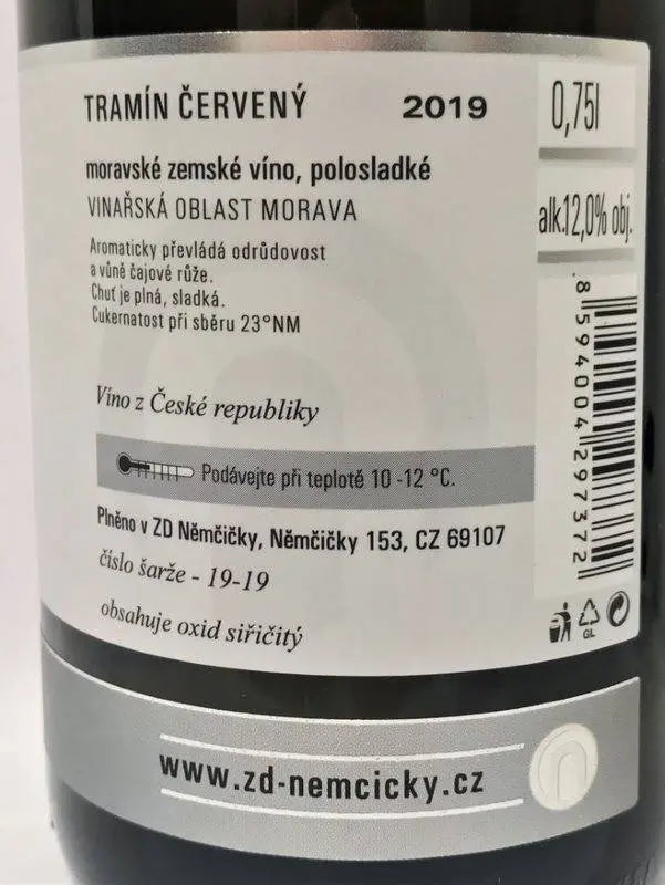 Zadní etiketa – Tramín červený
