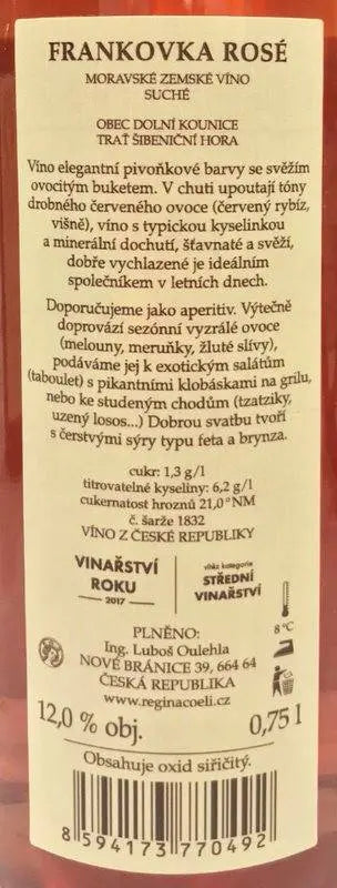 Zadní etiketa – Frankovka rosé