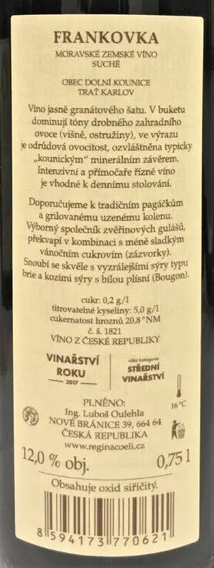 Zadní etiketa – Frankovka