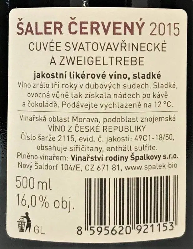 Zadní etiketa – Šaler červený