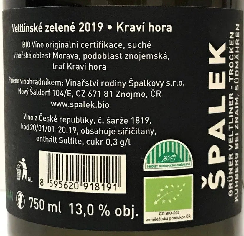 Zadní etiketa – Veltlínské zelené