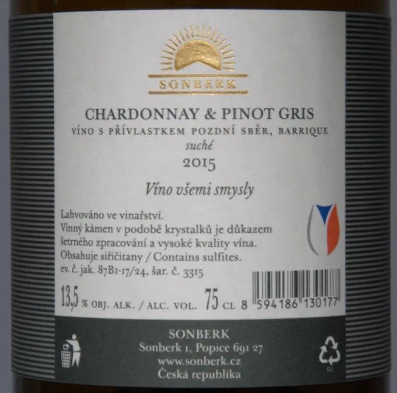 Zadní etiketa – Chardonnay & Pinot gris Velký Sonberk