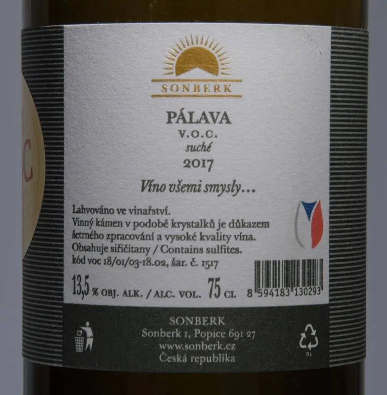 Zadní etiketa – Pálava Velký Sonberk
