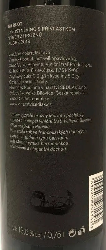 Zadní etiketa – Merlot