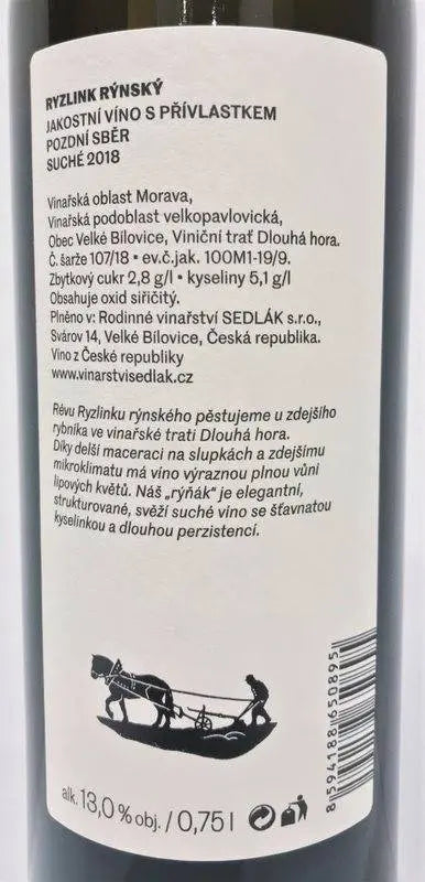 Zadní etiketa – Ryzlink rýnský