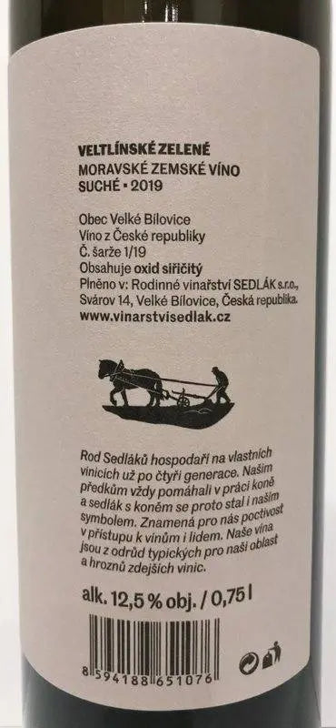 Zadní etiketa – Veltlínské zelené