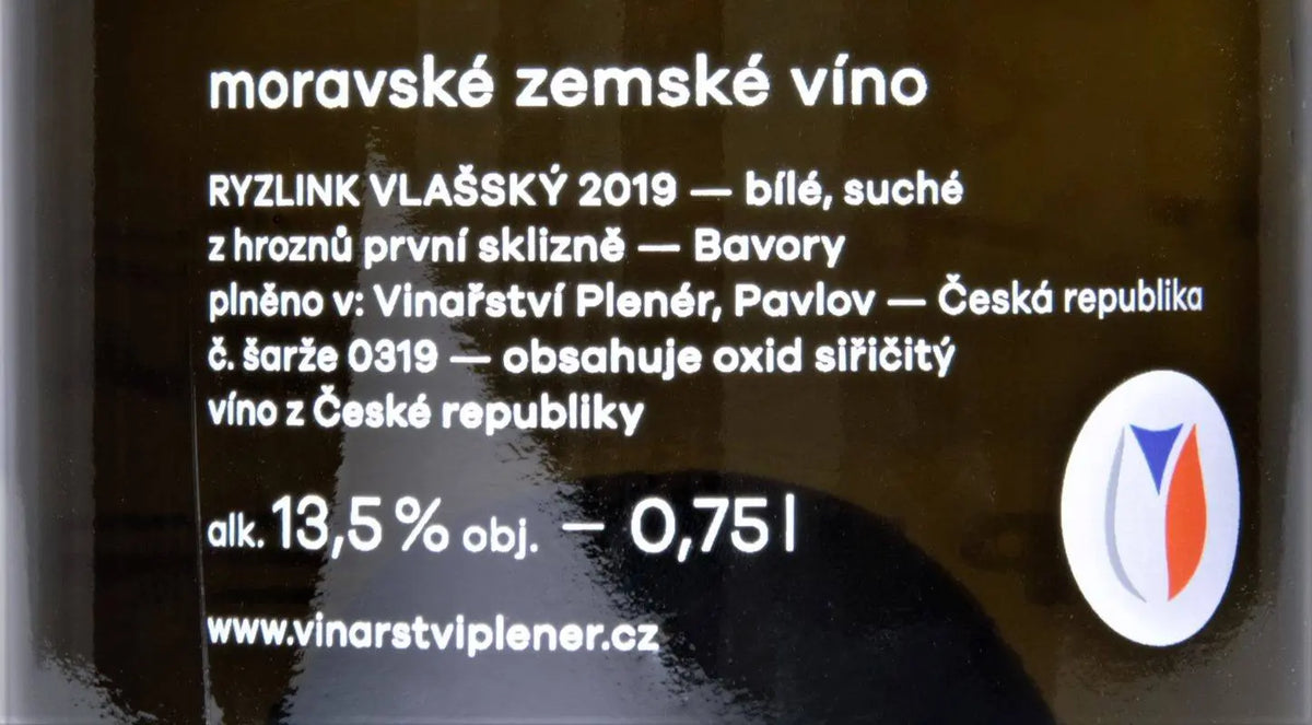 Zadní etiketa – Ryzlink vlašský