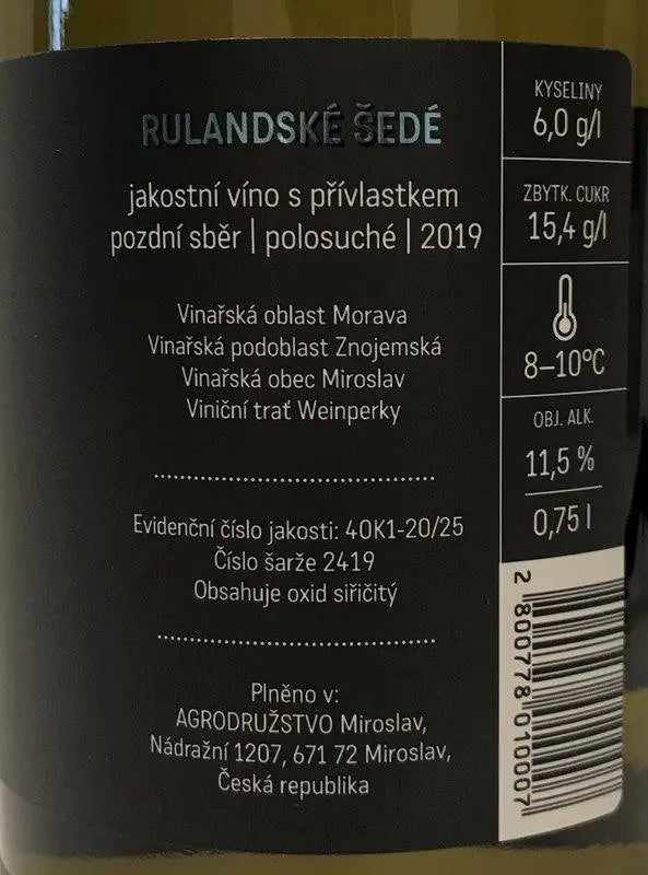 Zadní etiketa – Rulandské šedé