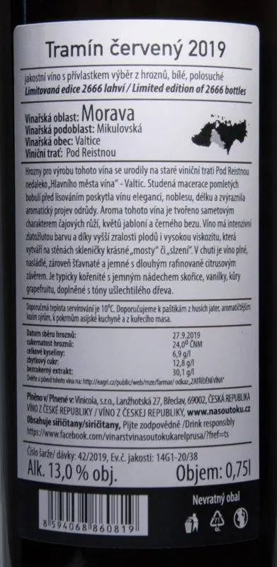 Zadní etiketa – Tramín červený