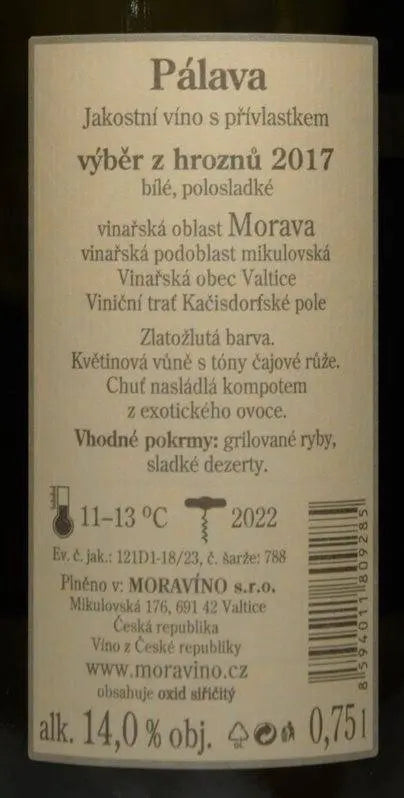 Zadní etiketa – Pálava