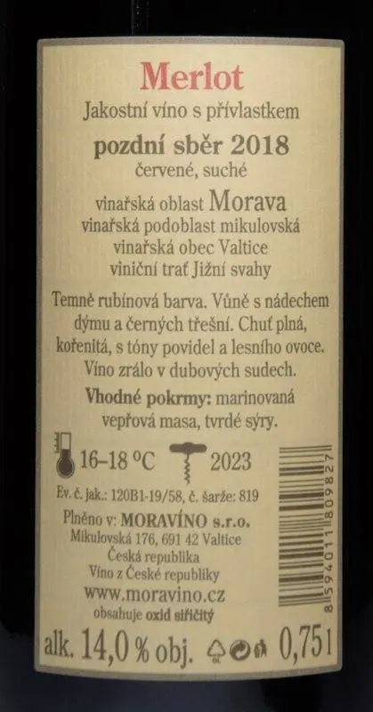 Zadní etiketa – Merlot