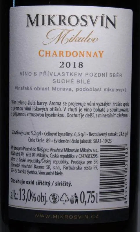 Zadní etiketa – Chardonnay