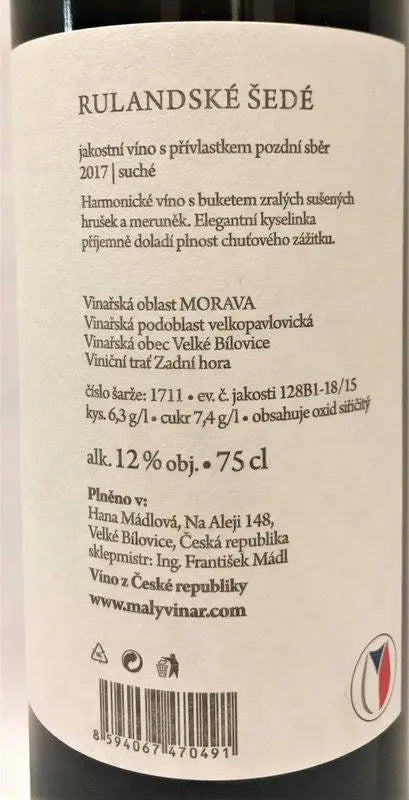 Zadní etiketa – Rulandské šedé