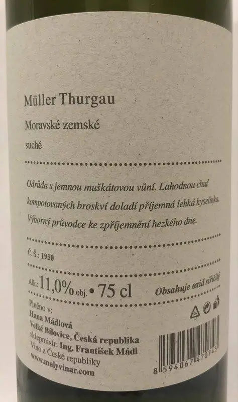 Zadní etiketa – Müller Thurgau Classic