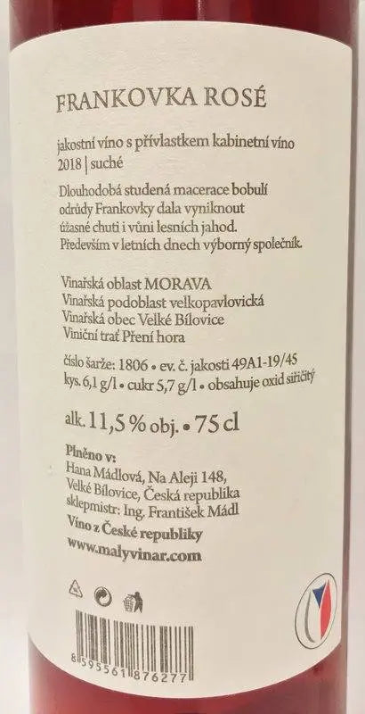Zadní etiketa – Frankovka rosé