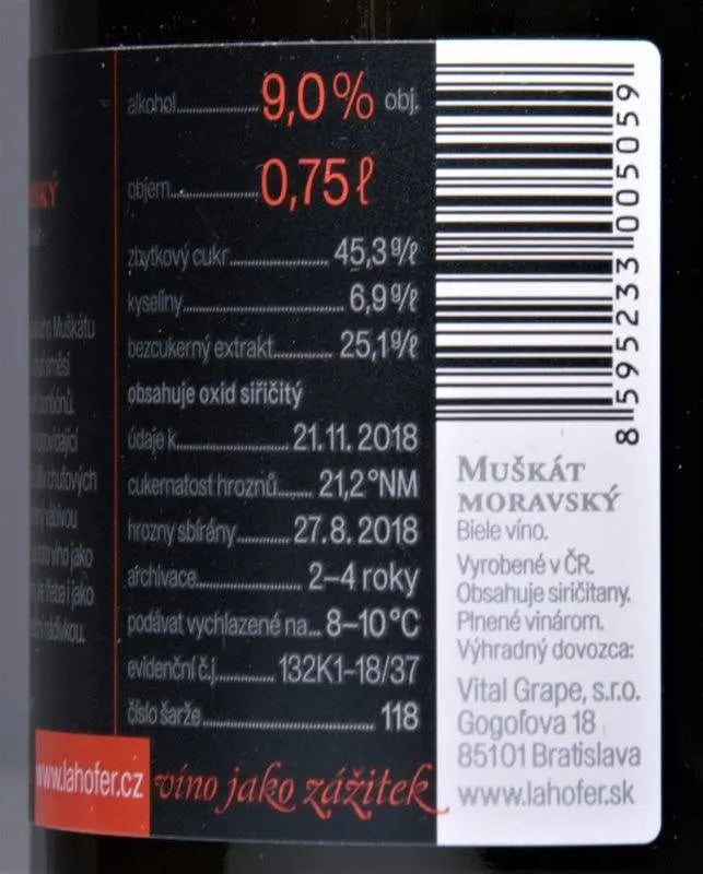 Zadní etiketa – Muškát moravský